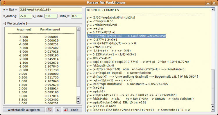 Calculation of a value table