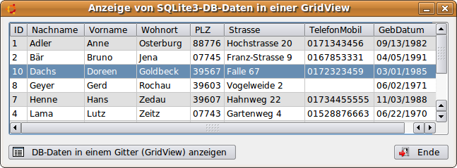 DB-Daten GridView