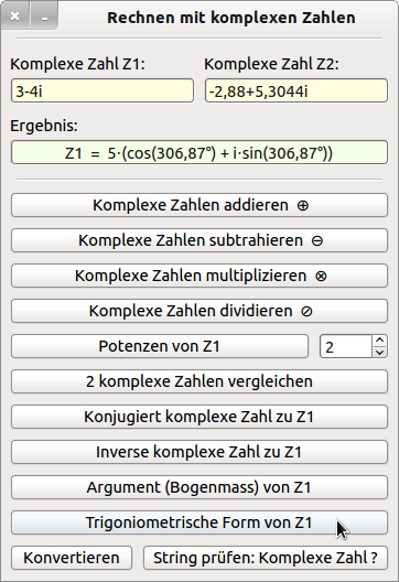 Arbeit mit komplexen Zahlen